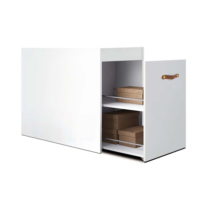 MUEMUE Escritorio con Zapatero 90 Blanco Cuero 76,5x202x45
