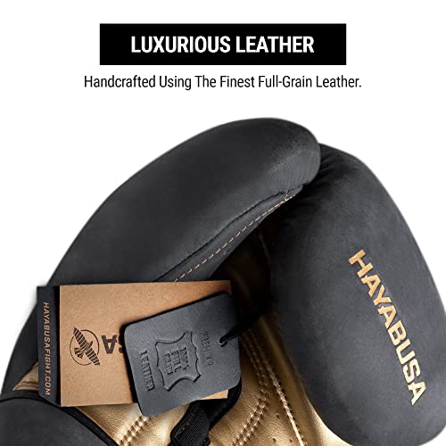 Image of Hayabusa T3 LX Leather Boxing Gloves Men and Women for Training Sparring Heavy Bag and Mitt Work - Obsidan /Gold, 12 oz