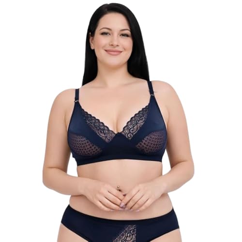 Image of Women Lace Bra And panty set Pure cotton Non-Padded Wire-Free Full Coverage Soft Breathable Fabric Comfortable Innerwear