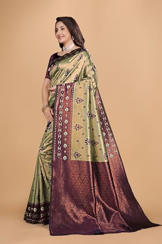 Image of Traditional Banarasi Silk 5.50 Meter Saree With 0.8 Meter Unstitched Blouse Piece For Wedding, Family Function, Festival And Special Occasion