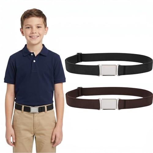 JASGOOD Kids Adjustable Magnetic Belts for Boys Girls Elastic Belt with Easy Magnetic Buckle(Black+Coffee pant size 16-26Inch)