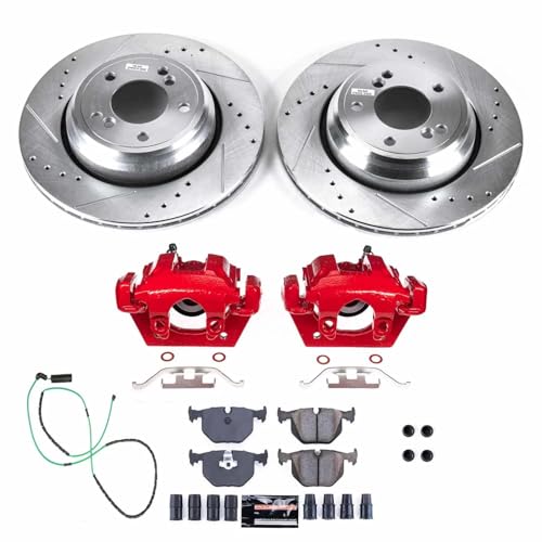 Image of PowerStop Rear Brake & Caliper Kit for Acura TSX 2011-14 | Honda Accord 2011-12 - Carbon-Fiber Ceramic Brake Pads + Drilled & Slotted Rotors + Red Powder Coated Calipers, KC5368