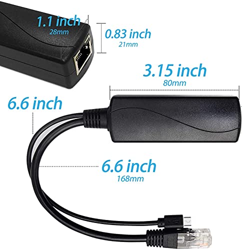 Image of Gigabit Type C PoE Splitter 5V 3A, IEEE 802.3af /at Standard, 10 /100 /1000Mbps Type C Power Over Ethernet Splitter with RJ45 Port and TYPEC Port(TYPEC0503G Black)
