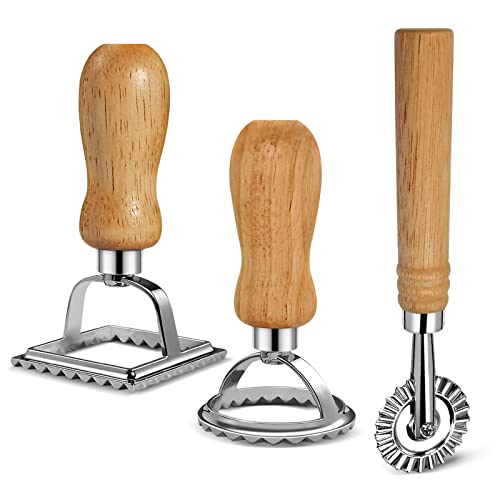 Ravioli Pasta Cutter Set, Ravioli Stamp Maker With Wooden Handle For Ravioli, Pasta, Dumplings Lasagna, Pierogi, Leading Dough Cutter And Press Stamps (Set Of 3) #TOP4