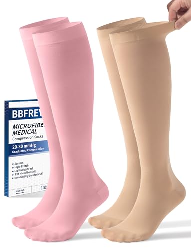 Image of Medical Soft Compression Socks 20-30 mmHg for Women & Men - High-Stretch Wide Calf Fit, Breathable Cooling Microfiber Knit, Easy-On Knee High Support Stockings