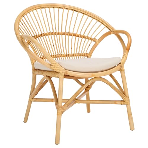 SAFAVIEH Home Collection Cosette Tropical White/Natural Solid Wood Accent Chair with Cushion (Fully Assembled)