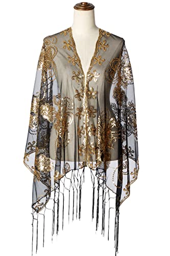 Image of BABEYOND 1920s Sequined Shawl Wraps for Women Fringed Evening Cape Wedding Bridal Shawl Scarf for Evening Dresses Party