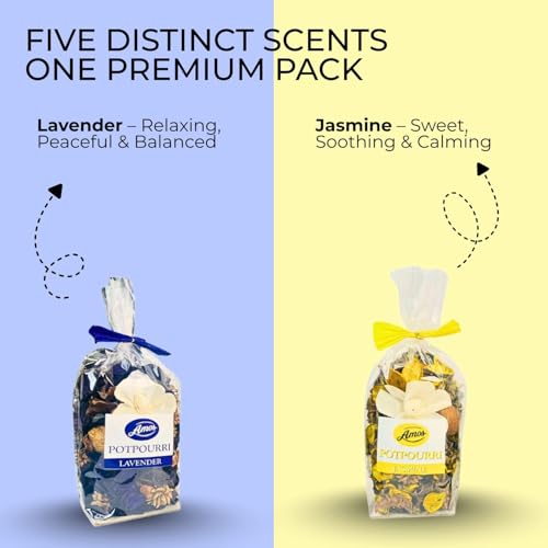 Image of Amos Premium Potpourri Flowers Home Fragrance Pack of 5(100 gm Each) (Rose) (Jasmine) (Lavender)(Lemongrass)(White oudh)