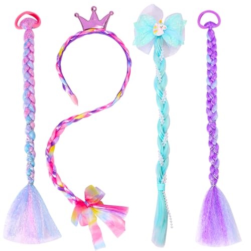 PinkSheep Unicorn Mermaid Glitter Hair Bows Headband With Braided...
