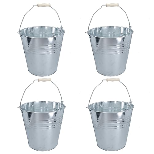 Cubeta de metal de acero galvanizado de 15 L, para agua, carbón, fuego, invernadero, plantas de jardín, 4 unidades
