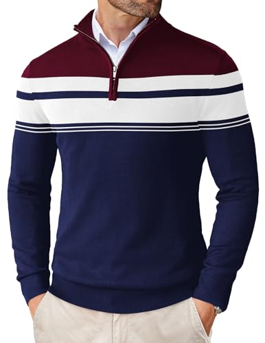 Image of COOFANDY Men's Quarter Zip Up Sweaters Slim Fit Lightweight Mock Pullover