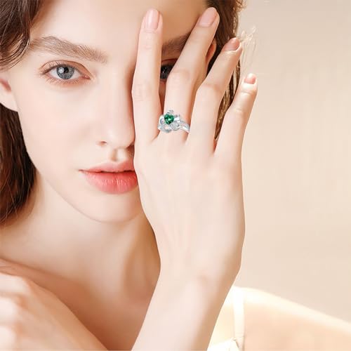 Emerald Ring 925 Sterling Silver Flower Ring 6.5X6.5mm Heart Shape Green Emerald Engagement Ring for Women2