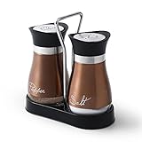 Salt and Pepper Shakers Set, Stainless Steel with Glass Bottle for Table, RV, Camp, BBQ, Set of 2, Copper