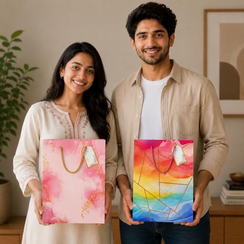 Image of Gift bags - Paper Bags for Gifting - Pack of 10 - Return Gift Bags for Birthday, Christmas, Wedding & Baby Shower - 9 L x 12 H x 3.5 W Inch