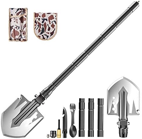 KoudHug 28-in-1 Ultimate Survival Tool Folding Shovel, Military Tactical Shovel, Portable Camping Shovel Multitool - Gifts Men (Black)