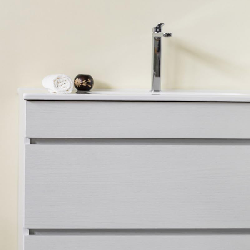 Yellowshop | Mobile Bagno Musa 80 cm - Composizione Completa con Lavabo Ceramica e 2 cassetti con Guida Soft-Close - Finitura Frassino Moirè (Mobile con Lavabo)
