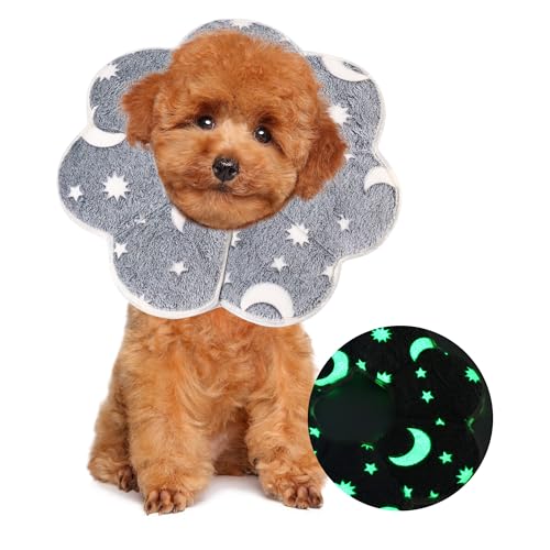 Image of HOMBYS Luminous Soft Dog Cone Collar Adjustable After Surgery for Dogs & Cats, Glow in The Dark Design for Claming Dog, Comfy Pet Recovery Cone, Elizabethan Collar for Stop Licking