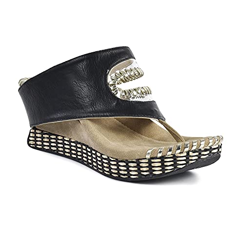 Modzori Valencia Mid Wedge Reversible Sandal Cream/Black 9 #TOP3