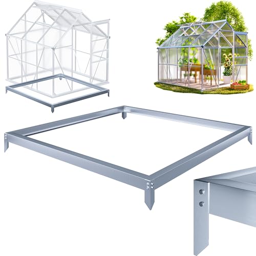 GARDEBRUK 6x6ft Greenhouse Base Frame Galvanised Steel Foundation Kit with Ground Anchors 190x190cm Heavy Duty Metal Plinth for Small Greenhouse Tomato House Garden Shed & Summer House Foundation