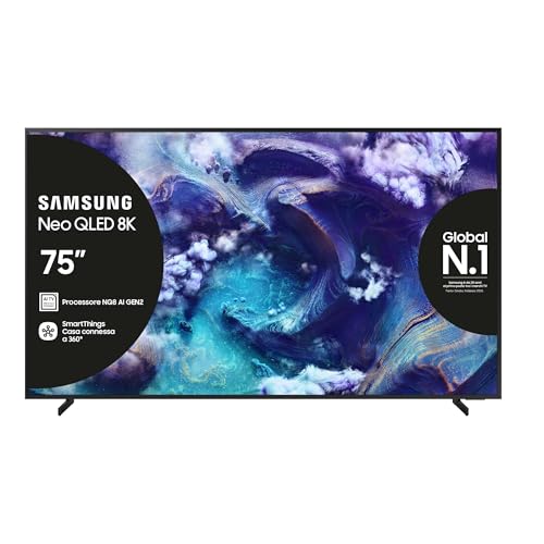 Samsung Neo QLED 8K Vision AI Smart TV 75'' QE75QN900FTXZT Mini LED, NQ8 AI Gen3 Processor,AI Upscaling, Glare Free, Dolby Atmos & OTS Pro, Meta lFrame Design, PACCHETTO INTRATTENIMENTO, 2025