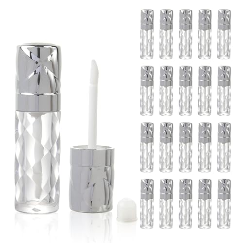 COSIDEA 16pcs Round 5ml 0.17oz silver Empty lip gloss tubes with wand prismatic Lipgloss tube containers for lip oil packing