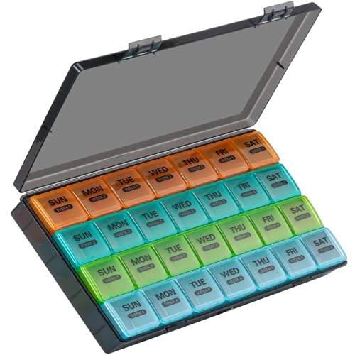 Image of Monthly Pill Organizer, 28 Day Pill Box 1 Time a Day with Dust-Proof Case, Large 4 Weeks a Month Pill Case Container, Daily Vitamin Case Box for Pills /Medicine /Fish Oil /Supplements(Colorful)