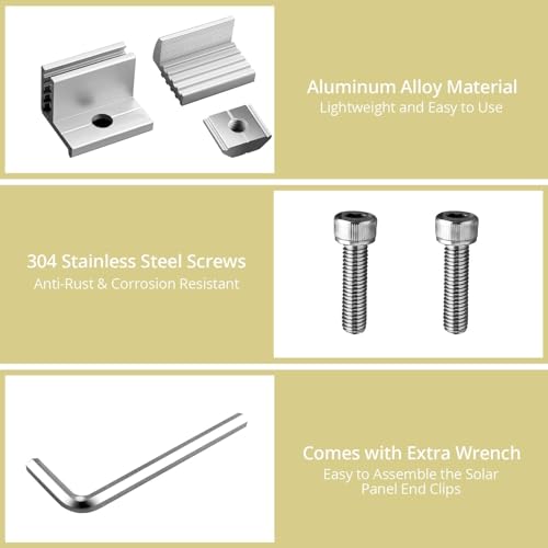 Anbte Solar Panel Mounting Brackets, 10pcs Aluminum Solar Panel End Clamp 30-45mm Adjustable Include 10*Screws M8 and 1*Wrench, Solar Panel Mount for Metal Roof, Tin Roof, Flat Roof, Sheet Roof