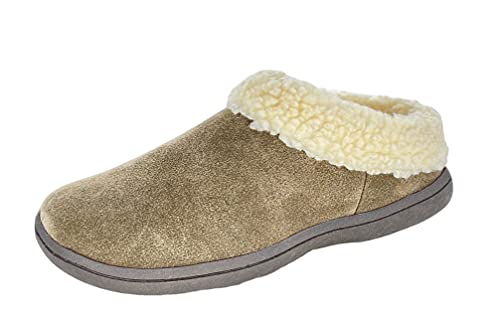 Clarks Womens Slipper Suede Leather With Faux Sherpa Collar JMH1894 - Plush Memory Foam Footbed - Indoor Outdoor House Slippers For Women
