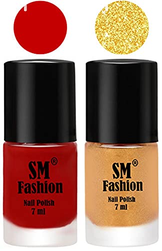 Image of Long Lasting Nail Polish | Nail Paint Combo 7 ml Each) - Set of 2 Orange-Light Golden