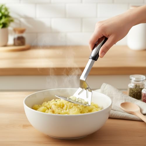 Image of Stainless Steel Pav Bhaji Masher | Heavy Duty SS 202 Vegetable Masher | Rust-Proof, Food-Grade, Heavy Press Base | Ergonomic Handle for Bhaji, Bharta & Vegetable Mashing | Dishwasher Safe