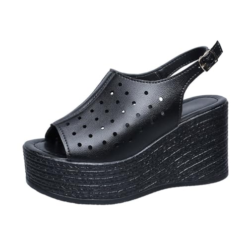 ZTFYKLIN Sandalias Deportivas Ortopédicas Para Mujer De Talla Grande Con Tacón Inclinado Y Gruesa Verano Alpargatas Bajas (Black, 43) Barefoot Comodas 37 Zapatos Pies Delicados Elegantes Cuña