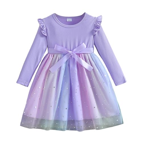 Mädchen Pullover Kleid Strickkleid Kinder Mesh Herbstkleid...
