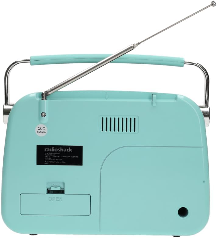 RadioShack Portable Retro AM/FM/SW Radio with Bluetooth, Rechargeable Battery, High-Power Speaker, USB and microSD Playback, 3.5mm Input, Baby Blue, Model 4001801