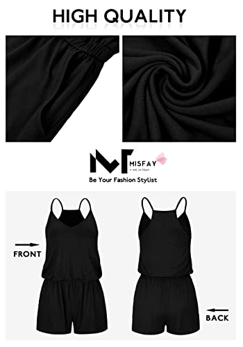 Image of MISFAY Womens Summer Loose V Neck Spaghetti Strap Short Jumpsuit Rompers 2026