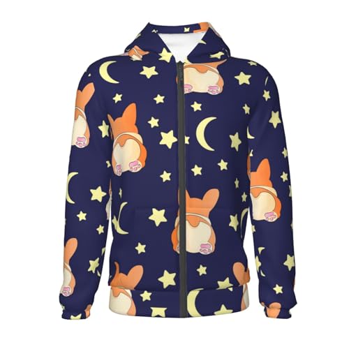 Corgi Lying With Moons And Stars Kids Pullover Hoodies Boys Zip Up Sweatshirts Girls Athletic Clothes with Pocket2