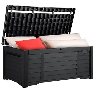 YITAHOME 120 Gallon Large Outdoor Storage Deck Box, Waterproof Cushion Storage Bench with Lockable Lid for Patio, Pool Supplies, Garden Tools, Resin, Black