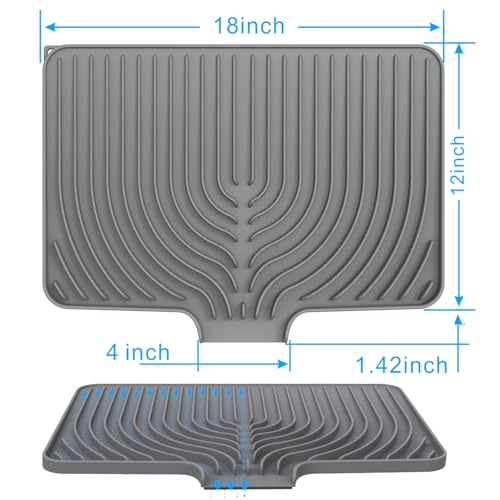 Dish Drying Matt for Kitchen Counter,18"×12"Silicone Dry Rack Mat with Built in Drain, Kitchen Dry Mats for Dishes Drying Pad for Counter(gray) by JIUBAR - Image 5