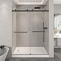EPXMKX 54"-60" W x 76" H Frameless Sliding Shower Door, Double Sliding Shower Door,5/16"(8mm) Clear Tempered Glass,Bathroom Glass Door with Explosion-Proof Film (Matte Black 60" Wx76 H)