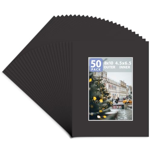 Golden State Art 50 Pack, Black Pre-Cut 8x10 Picture Mat for 5x7 Photo