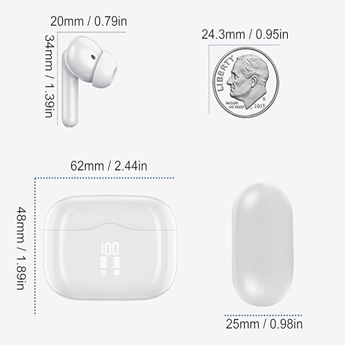 xinwld Bluetooth Kopfhörer, Kopfhörer Kabellos Bluetooth 5.3 In Ear Kopfhörer mit 4 ENC Noise Cancelling Mic, Kabellose Kopfhörer Tiefer Bass Wireless Earbuds 40Std, IP7 Wasserdicht Ohrhörer, Weiß – Bild 6