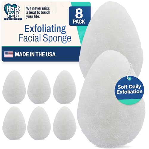 HartFelt 8ct Tear Drop Face Scrubber for Women | Reusable Facial Sponges for Daily Cleansing | Facial Exfoliating Pads for Removing Dead Skin Dirt & Makeup | Made in USA
