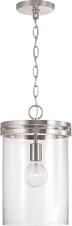 HomePlace by Capital Lighting 348711BN Fuller Transitional Clear Glass Cylinder Pendant Light Fixture, 1-Light 100 Watt, 15" H x 9" W, Brushed/Satin Nickel