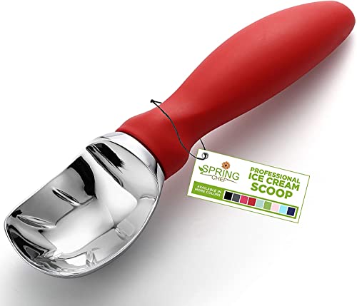Spring Chef Ice Cream Scoop With Soft Grip Handle, Professional Heavy Duty Sturdy Scooper, Premium Kitchen Tool For Cookie Dough, Gelato, Sorbet, Red #TOP1