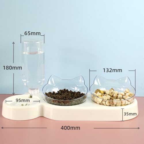 3-in-1 Katzen Futternapf Set, Doppelnapf mit Wasserspender, Futternapf Futterschüssel für Katzen und Kleine Hunde(Grauer Boden, transparente Schale)