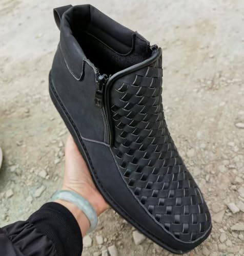 Zenfaze Handcrafted Western Cowboy Boots - Men's Square Toe Leather Hand-wove Work Cowboy Boot with Double Side Zipper4