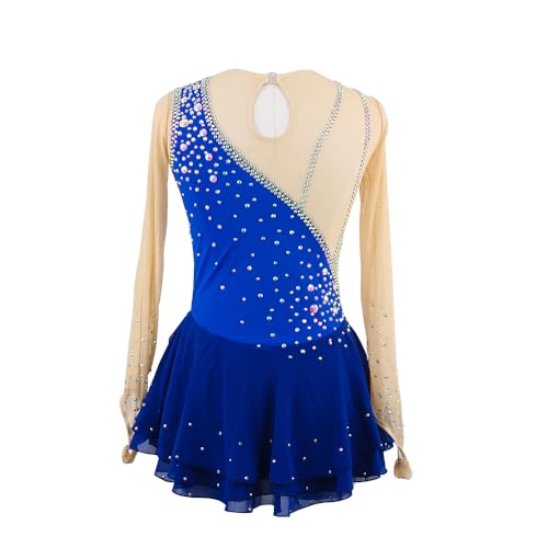ZAGITOVA Vestido feminino de patinação artística com strass, manga comprida, feito à mão, para patin