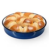 12 Inch Enamel Roasting Pan for Induction Cooktops - Heavy Duty Round Baking Pan for Thanksgiving Turkey Christmas Ham Lasagna & Pizza Dishwasher Safe Oven Broiler & Stovetop Pan