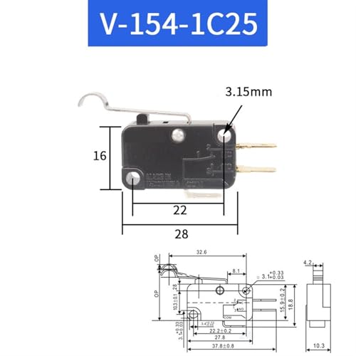 Micro-interrupteur de fin de course V-154-1C25 lot de 10 pièces 10A 250V - 2