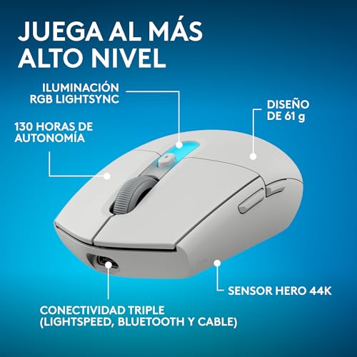 Ratón inalámbrico Logitech G305 X blanco con RGB LIGHTSYNC recargable y 6 botones programables 2
