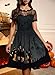 Frauen Halloween Cosplay Ausgestellter Rock Schwarz Spitzenkrägen Kleid Knielang Hexe Kurzarm Midi Grau XXL